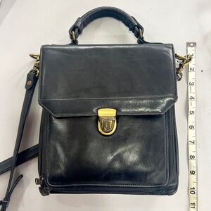 Black Leather Satchel with Gold-Tone Lock